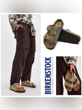 NWT Birkenstock Arizona Suede Soft Footbed  Sandals in Taupe